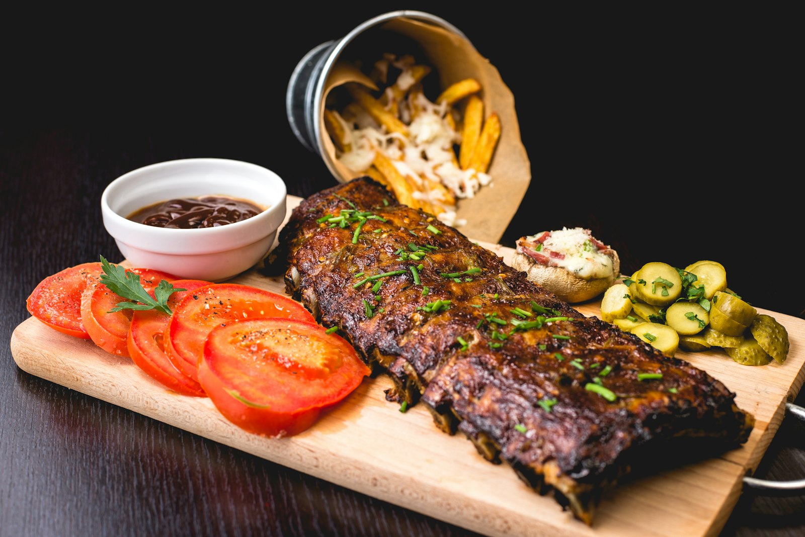 Maple-glazed back ribs on a board