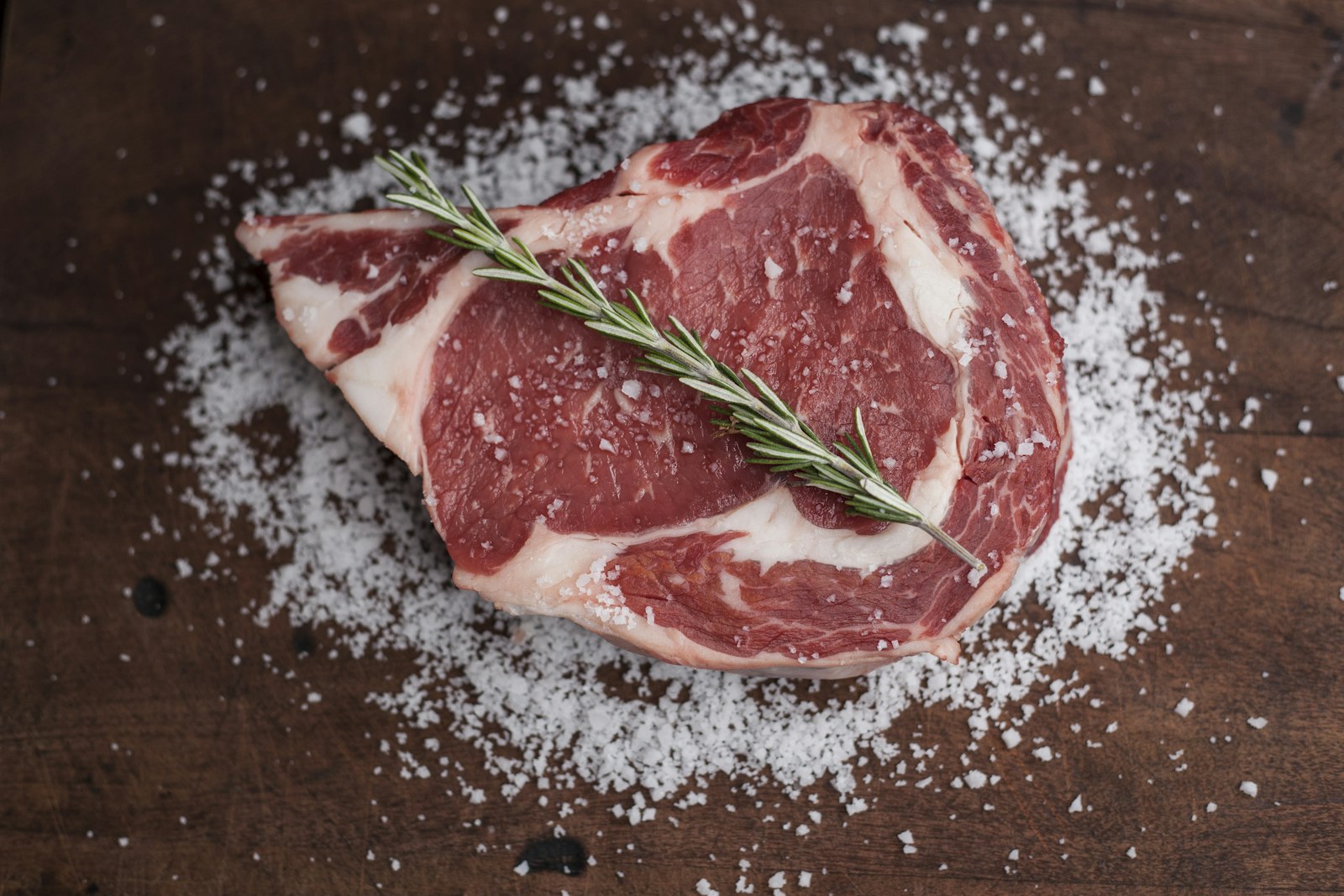 Ribeye steak with rosemary and coarse salt